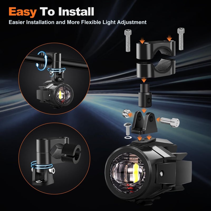 LEDMIRCY Motorcycle Auxiliary Lights, Exploradoras LED para Moto with Switch Wiring Harness Kit Motorcycle Fog Lights IP68 Waterproof Driving Spot Light with Mount Brackets for ATV UTV Snowmobile - Image 5